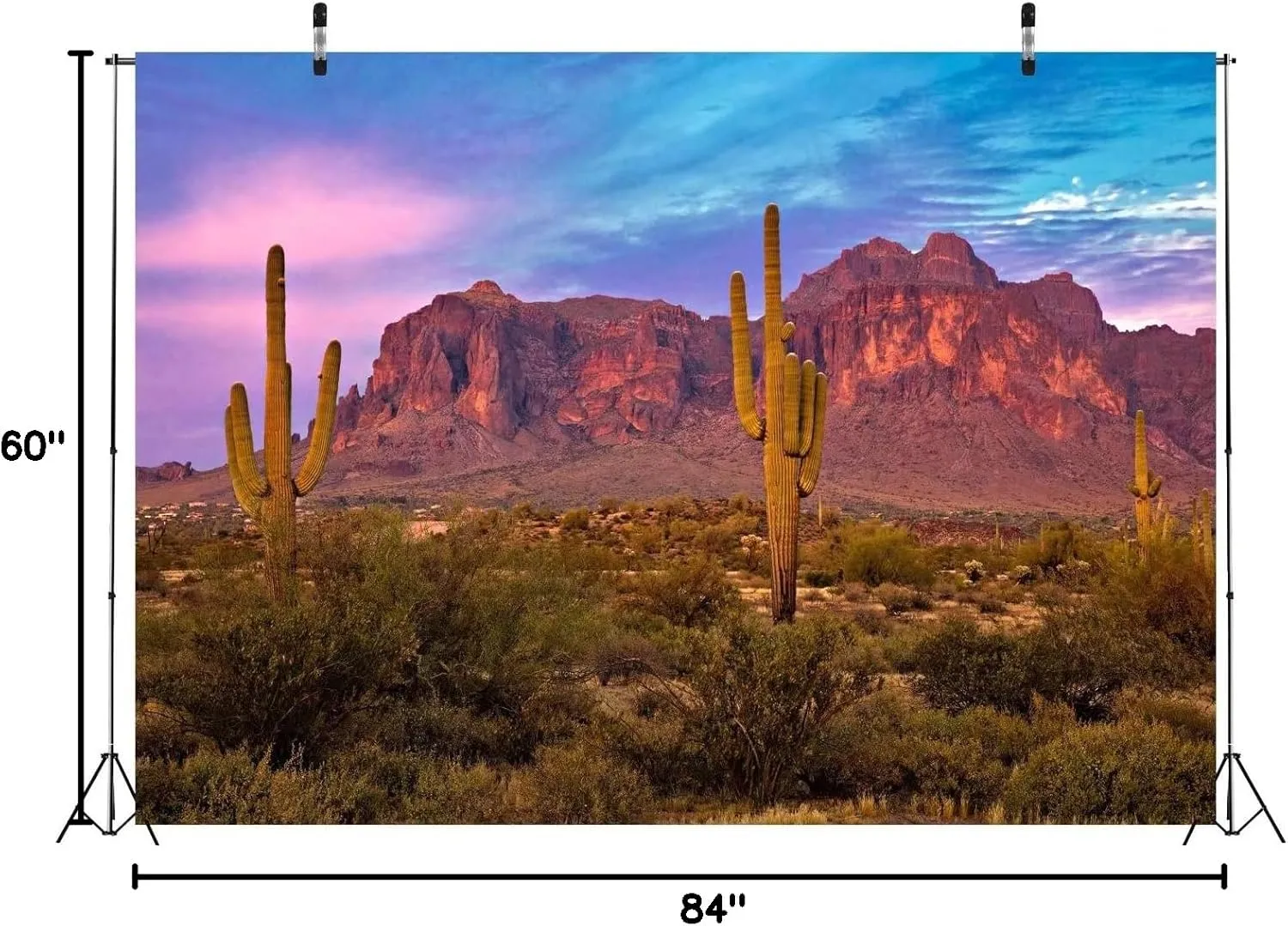 BELECO 7x5ft Fabric Arizona Desert Backdrop for Photography Western Party Decor Blue Sky Sand Dunes Prickly Cactus Saguaro Wilderness Mountain Background Cowboys Children Adult Portrait Photo Shoot