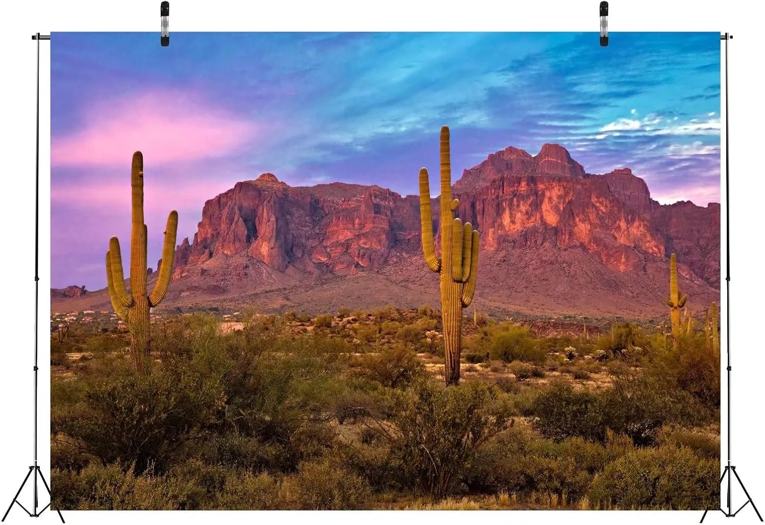 BELECO 7x5ft Fabric Arizona Desert Backdrop for Photography Western Party Decor Blue Sky Sand Dunes Prickly Cactus Saguaro Wilderness Mountain Background Cowboys Children Adult Portrait Photo Shoot