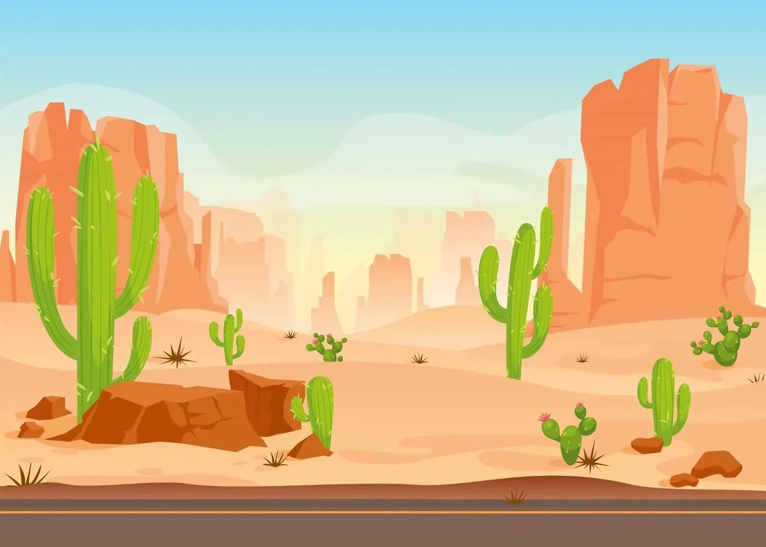 BELECO 8x6ft Fabric Cartoon Desert Cactus Backdrop Wildwest Desert Road Sand Dunes Photography Background Western Cowboy Cowgirl Baby Shower Birthday Party Decoration Baby Kids Portrait Photoshoot