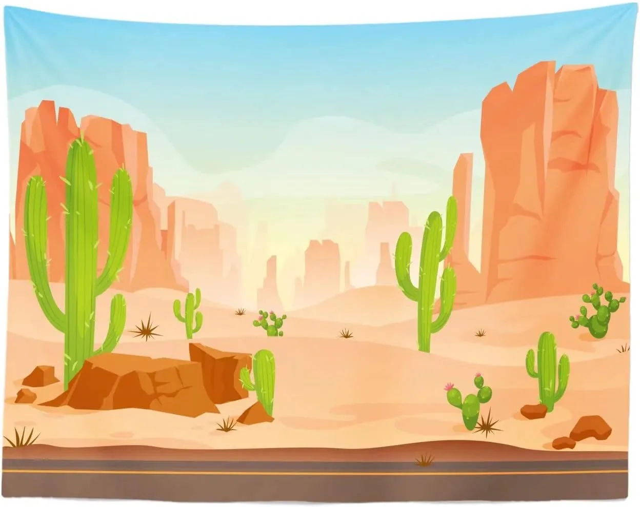 BELECO 8x6ft Fabric Cartoon Desert Cactus Backdrop Wildwest Desert Road Sand Dunes Photography Background Western Cowboy Cowgirl Baby Shower Birthday Party Decoration Baby Kids Portrait Photoshoot