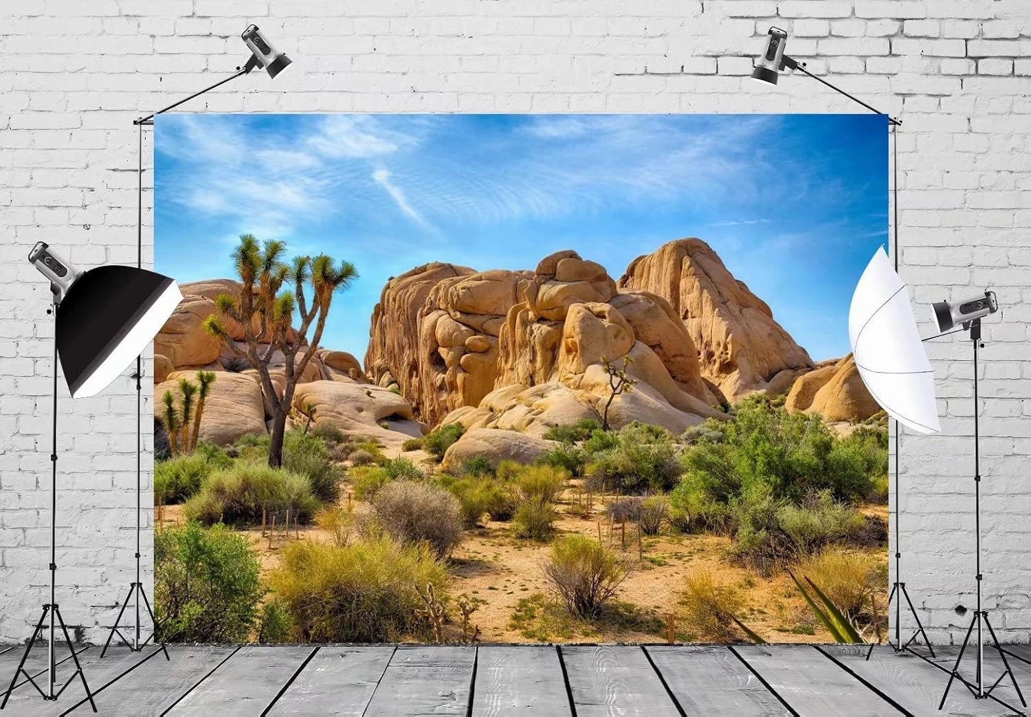 BELECO 9x6ft Fabric Desert Backdrop Joshua Tree National Park Photography Backdrop Odd Trees Rocky Mountains Natural Scenery Holiday Background Hiking Camping Pictures Home Decor Photo Studio Props