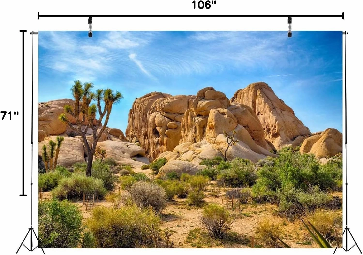 BELECO 9x6ft Fabric Desert Backdrop Joshua Tree National Park Photography Backdrop Odd Trees Rocky Mountains Natural Scenery Holiday Background Hiking Camping Pictures Home Decor Photo Studio Props