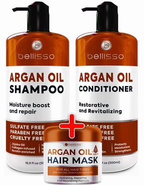 BELLISSO Moroccan Argan Shampoo, Conditioner Set and Hair Mask