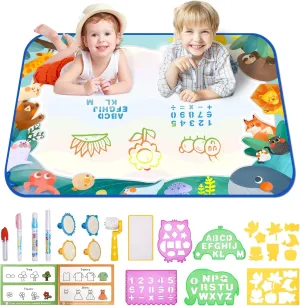 bemece Water Doodle Mat 40 x 32 Inches Aqua Painting Drawing Mat Mess Free Learning Toy Mat Early Education Gifts for Kids ChildrenToddlers Aged 3 4 5 6 7 Years Old