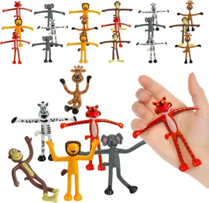 Bendable Mini Zoo Animals - 24 PCK - Durable Plastic & Flexible Animal Figures - Stress Relief Toys for Kids & Adults - Bendable Rainforest Creature Toys - Piñata Fillers, Goody Bag Stuffers