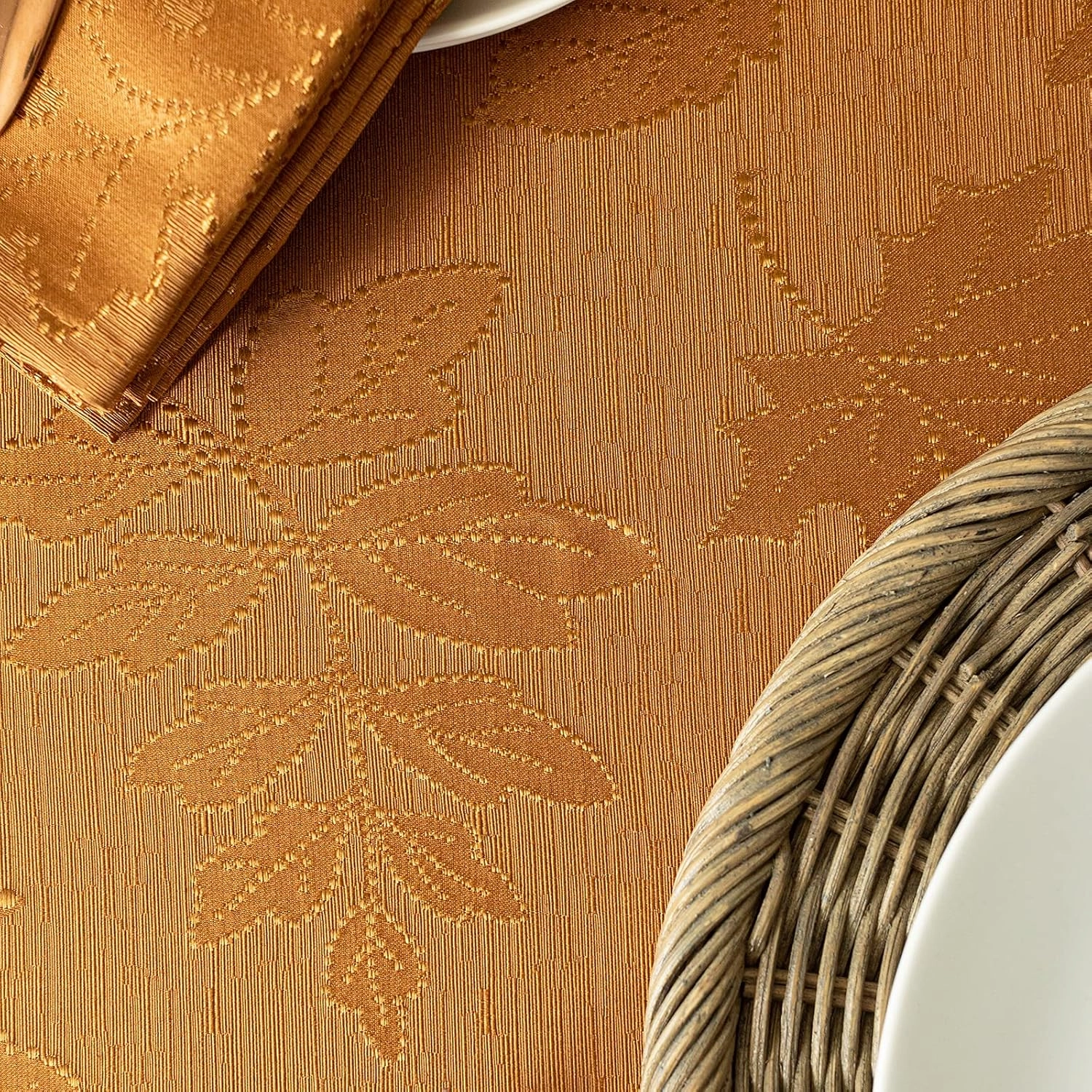 Benson Mills Harvest Legacy Damask Fabric Table Cloth Fall, Harvest, and Thanksgiving Tablecloth (Amber-Bronze, 60" x 140" Rectangular)