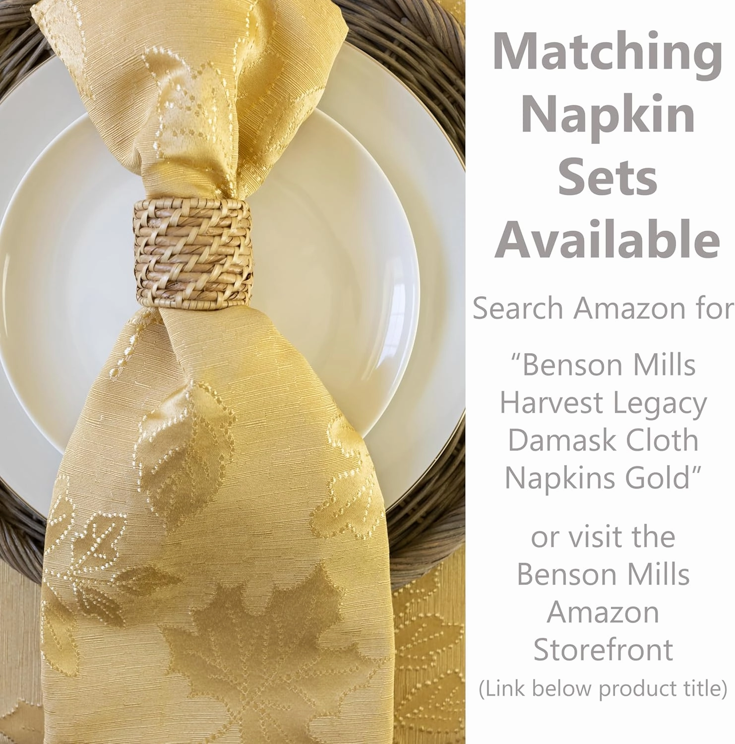 Benson Mills Harvest Legacy Damask Fabric Table Cloth Fall, Harvest, and Thanksgiving Tablecloth (Gold, 60" x 120" Rectangular)