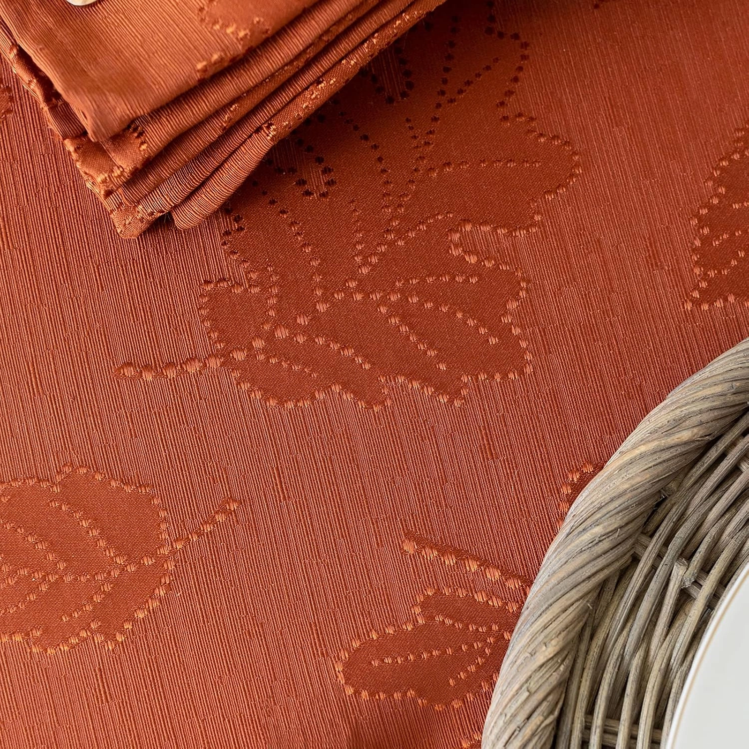 Benson Mills Harvest Legacy Damask Fabric Table Cloth Fall, Harvest, and Thanksgiving Tablecloth (Rust/Burnt Orange, 60" x 140" Rectangular)