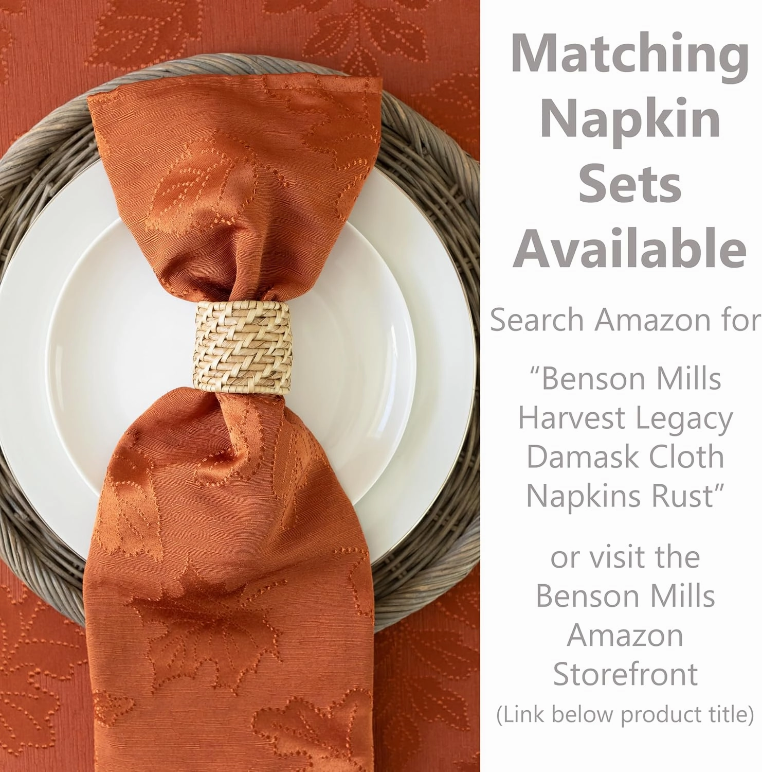 Benson Mills Harvest Legacy Damask Fabric Table Cloth Fall, Harvest, and Thanksgiving Tablecloth (Rust/Burnt Orange, 60" x 140" Rectangular)