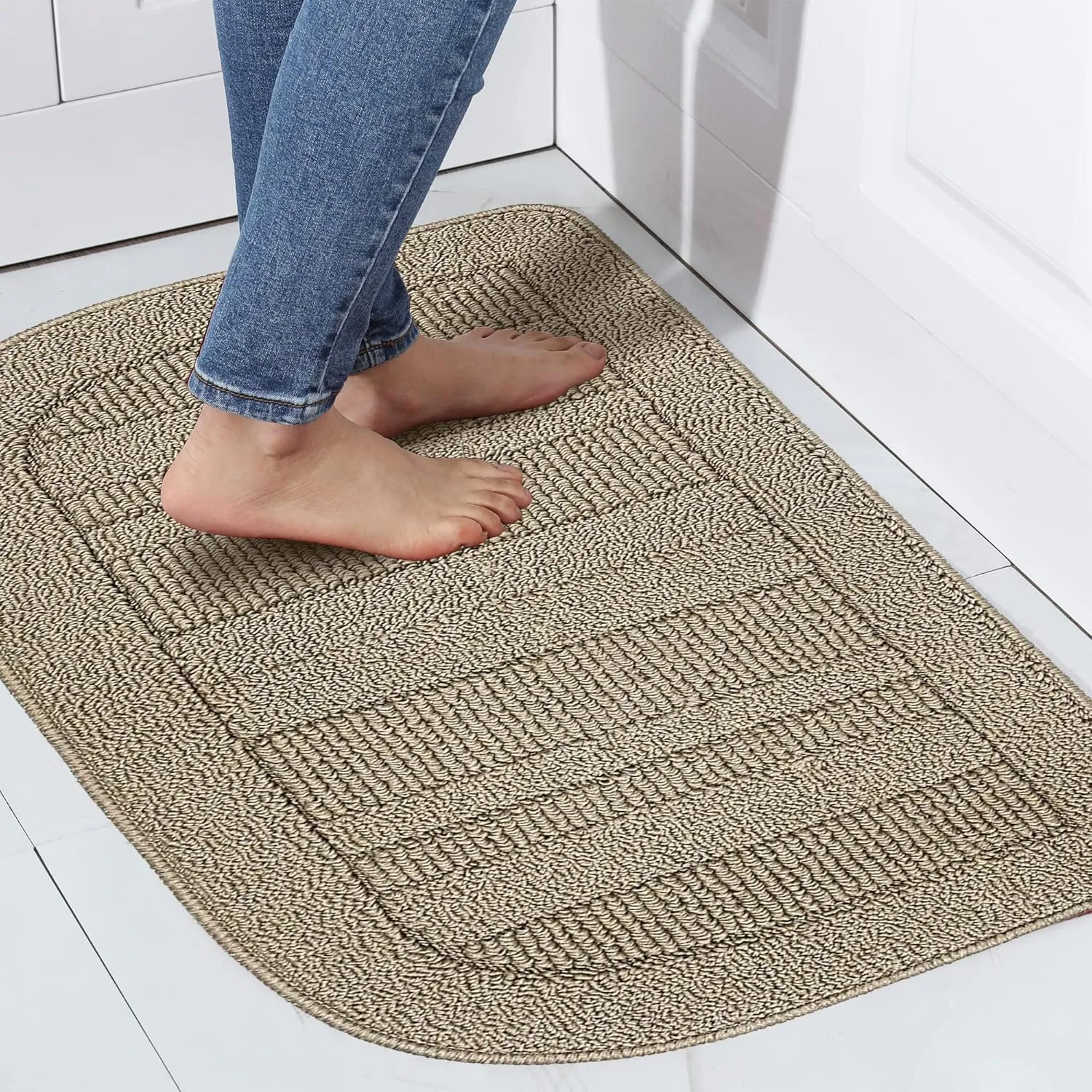 BEQHAUSE 30x18 Inch Kitchen Rug Mat, Durable Anti-Slip Absorbent Dirt-Resistant Kitchen Rug Pet Mat Machine Washable (Taupe)