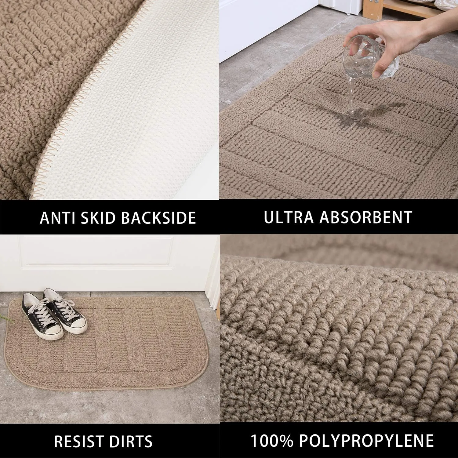 BEQHAUSE 30x18 Inch Kitchen Rug Mat, Durable Anti-Slip Absorbent Dirt-Resistant Kitchen Rug Pet Mat Machine Washable (Taupe)