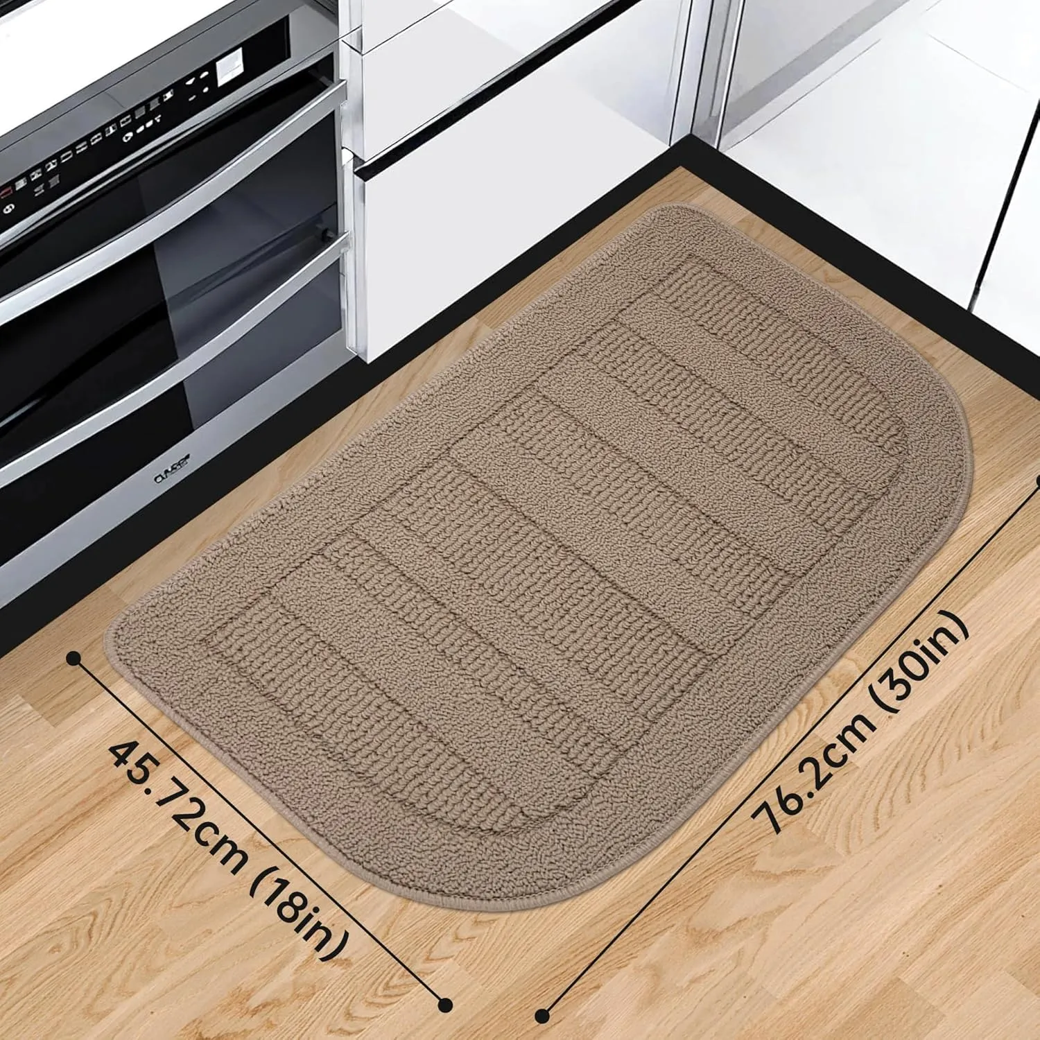 BEQHAUSE 30x18 Inch Kitchen Rug Mat, Durable Anti-Slip Absorbent Dirt-Resistant Kitchen Rug Pet Mat Machine Washable (Taupe)