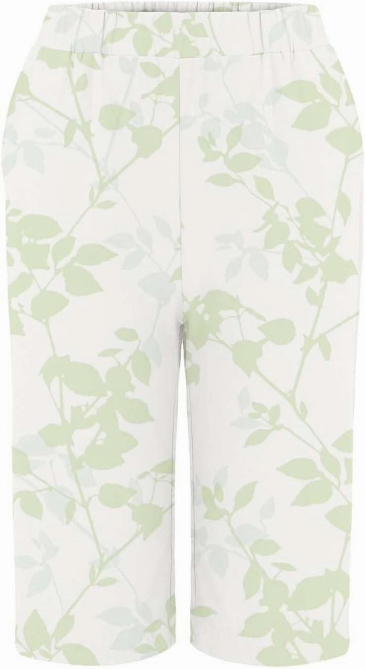 Bermuda Shorts for Women Knee Length Cotton Linen Capris Elastic Waisted Pants Summer Beach Long Shorts with Pockets