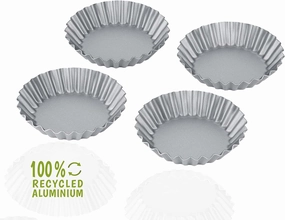 Berndes b.green Aluminium Recycled Oven Tartelette Moulds, Set of 4 Recycled Aluminium Baking Moulds with Non-Stick Coating