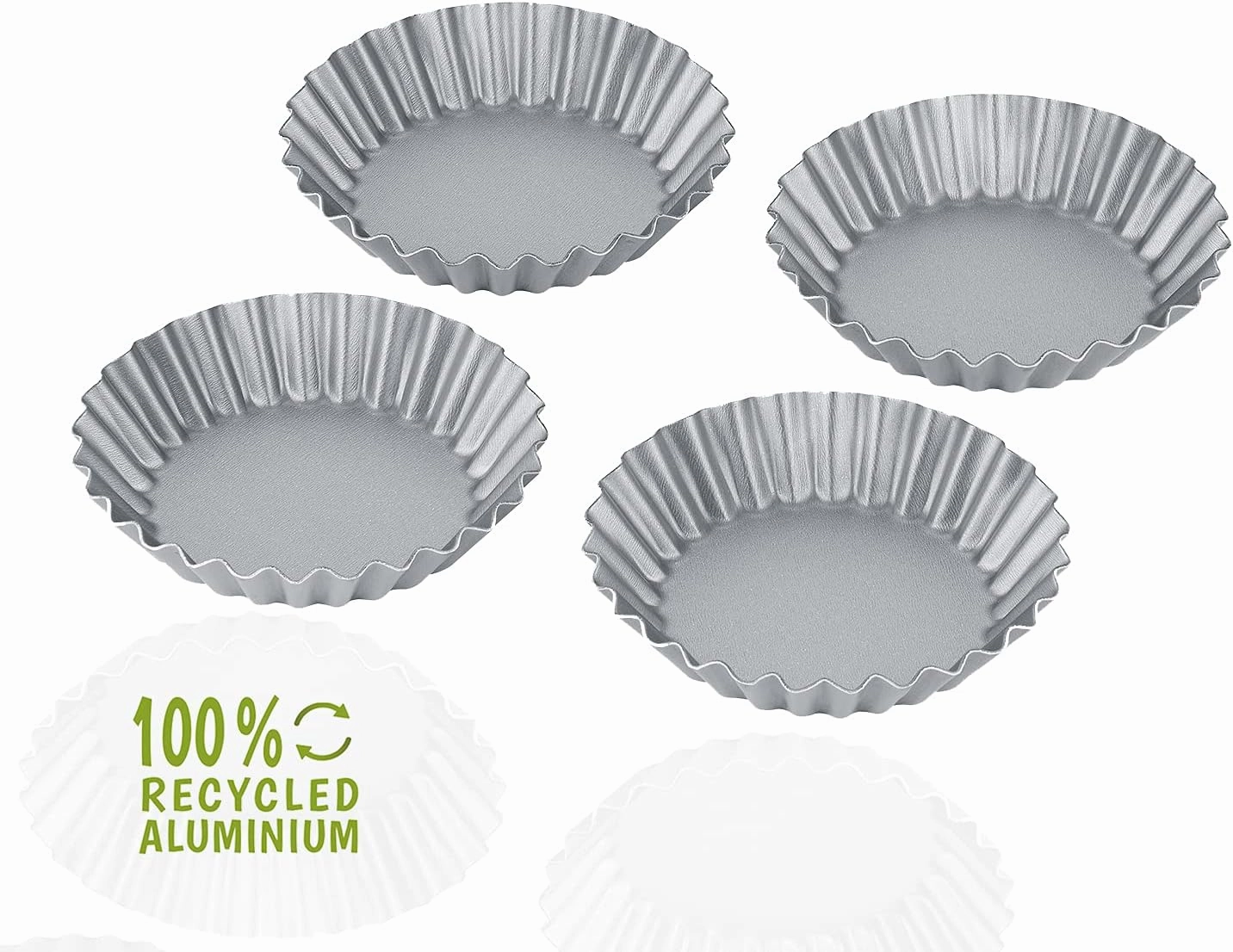 Berndes b.green Aluminium Recycled Oven Tartelette Moulds, Set of 4 Recycled Aluminium Baking Moulds with Non-Stick Coating