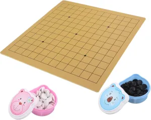 BESPORTBLE Cartoon Go Game Double Sided Boards Lightweight Strategy Chess Kit with Cute Bear Box Portable Educational for Family Fun and Learning