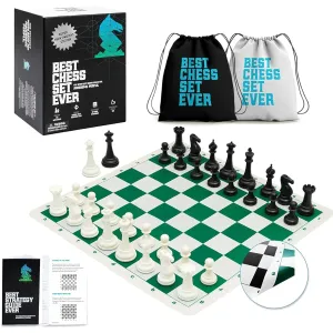 Best Chess Set Ever 3X Modern Chess Set 20" x 20" Foldable Silicone Board Triple Weight Modern Style Pieces Easy to Pack and Travel Modern Heavyweight Edition