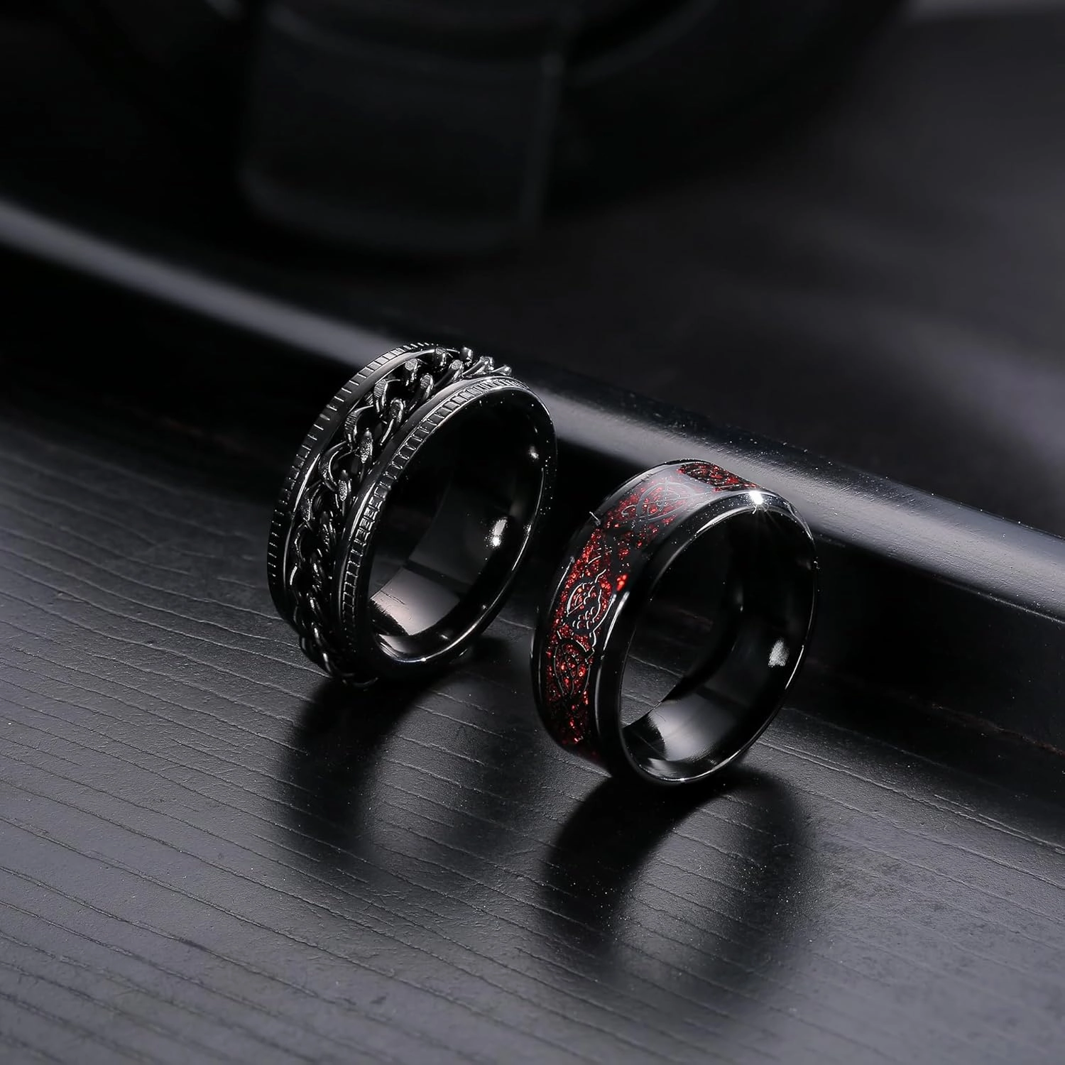 Besteel 16Pcs Stainless Steel Fidget Rings for Men Women Stress Anxiety Relief Rings Black Cool Chain Band Spinner Rings Set for Wedding Promise Mens Rings Pack