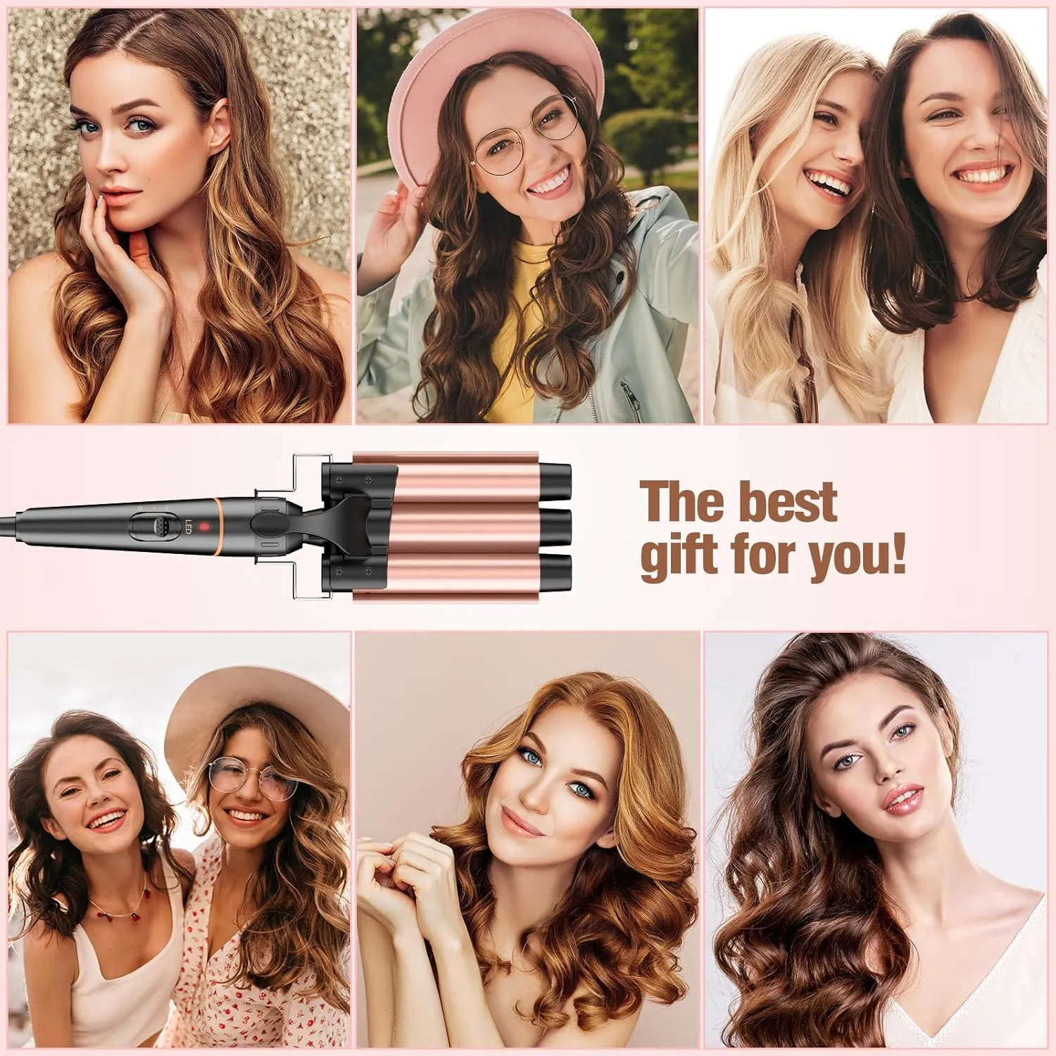 BESTOPE PRO Waver Curling Iron - 3 Barrel Hair Crimper Iron, 5 in 1 Curling Wand Set, Fast Heating Up Hair Wand with 2 Clips, Crimper Wand Curler for All Hair Type, Storage Bag & Heat Protective Glove