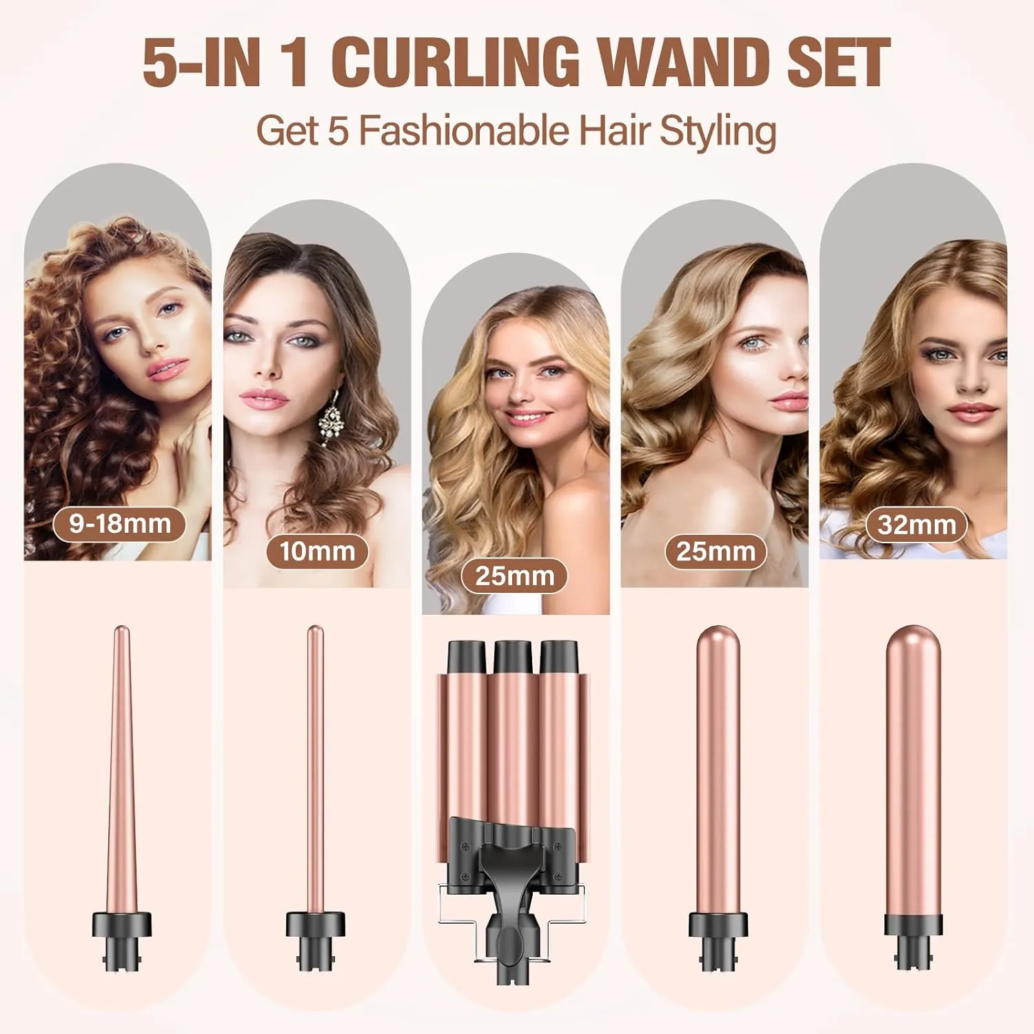 BESTOPE PRO Waver Curling Iron - 3 Barrel Hair Crimper Iron, 5 in 1 Curling Wand Set, Fast Heating Up Hair Wand with 2 Clips, Crimper Wand Curler for All Hair Type, Storage Bag & Heat Protective Glove