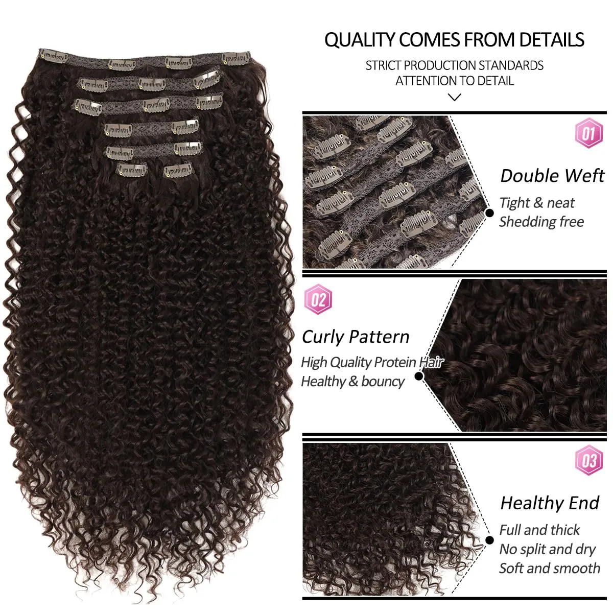 BHF 26 inch Kinky Curly Clip In Hair Extension, Double Weft Full Head Japanese Heat Resistance Fiber 140g Synthetic Hair Extensions For Women 7pieces (#Dark Reddish Brown)