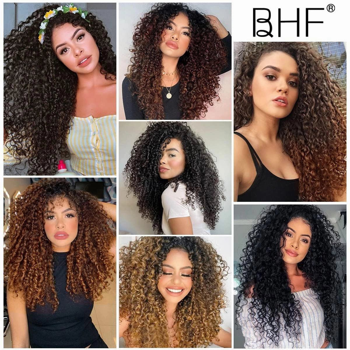 BHF 26 inch Kinky Curly Clip In Hair Extension, Double Weft Full Head Japanese Heat Resistance Fiber 140g Synthetic Hair Extensions For Women 7pieces (#P8/24)