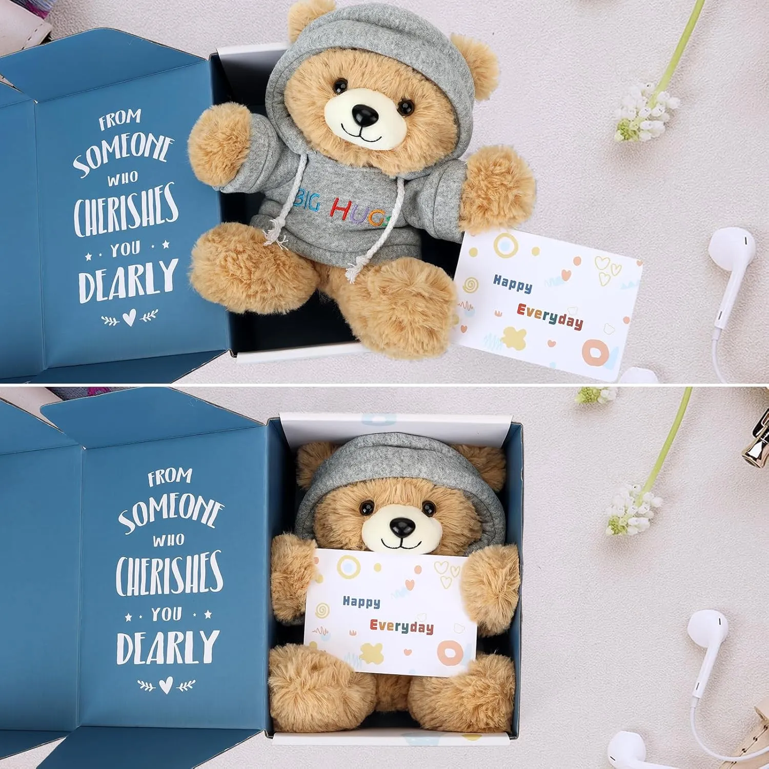 Big Hugs Teddy Bear Stuffed Animal with Gift Box Removable Hoodie for Comfort and Love, for Kids, Women & Men in Tough Time, Get Well Soon Gifts Basket with Beautiful Gift Greeting Card