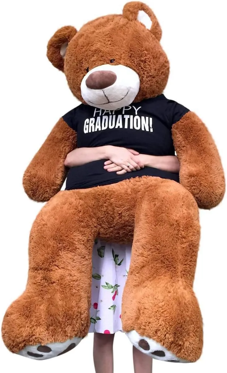 Big Plush 5 Foot Graduation Teddy Bear Soft, Cinnamon Color, T Shirt says Happy Graduation