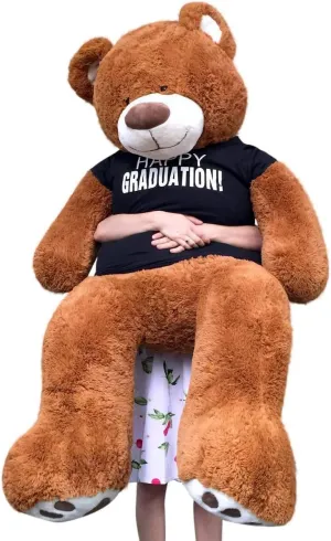 Big Plush 5 Foot Graduation Teddy Bear Soft, Cinnamon Color, T Shirt says Happy Graduation