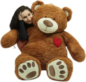 Big Plush Giant 5 Foot Teddy Bear with Heart on Chest, Honey Brown Color, Huge Plushie Gift of Love