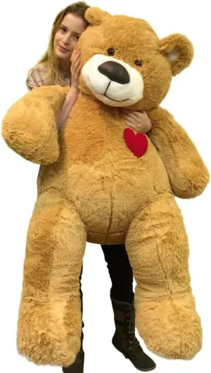 Big Plush Giant Teddy Bear 55 Inch - Heart on Chest to Express Love, Tan Soft New Teddybear
