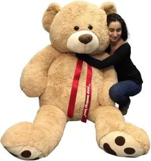 Big Plush Personalized Giant 6 Ft Teddy Bear Soft, Your Message Imprinted on Neck Ribbon Bow
