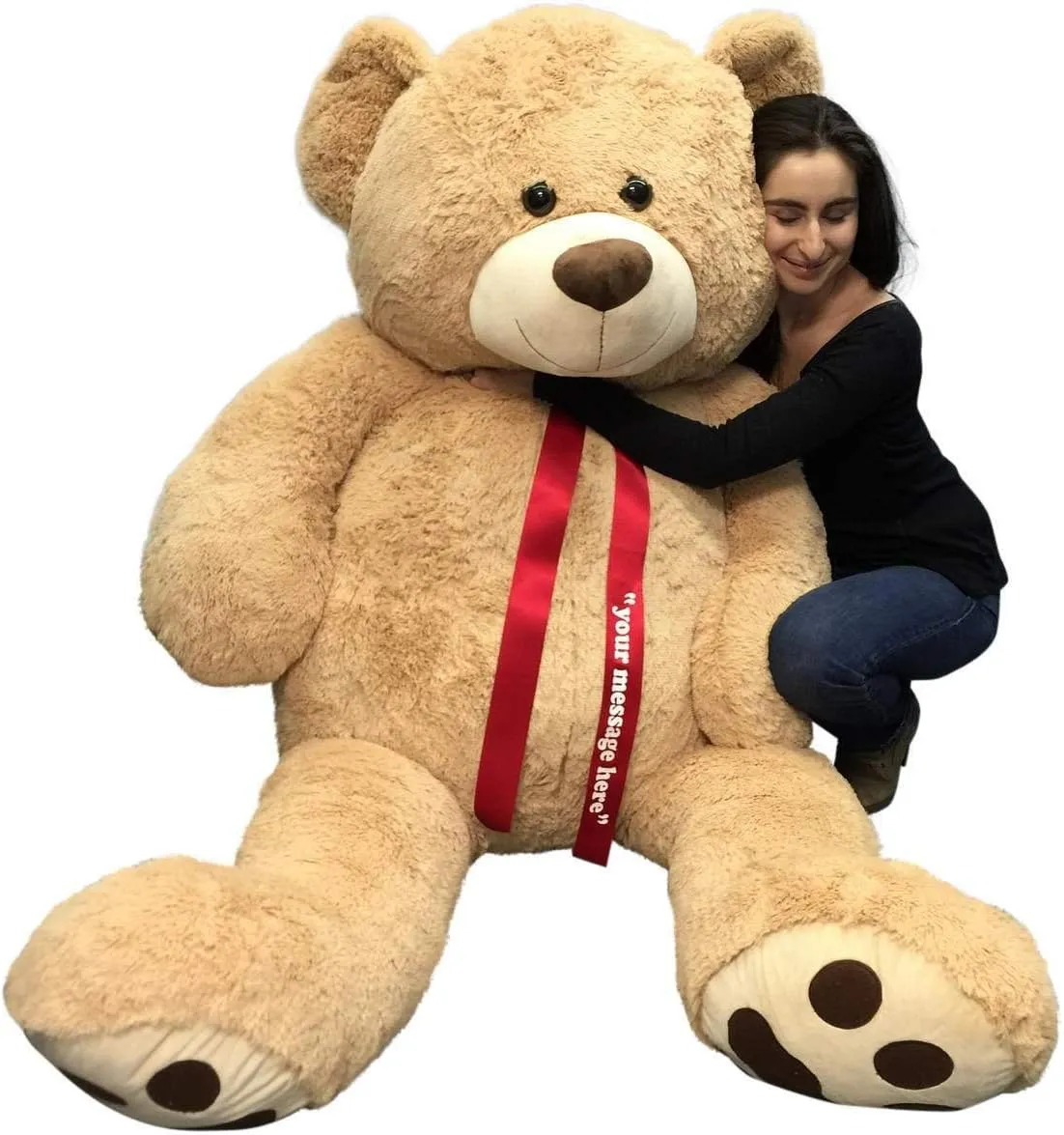 Big Plush Personalized Giant 6 Ft Teddy Bear Soft, Your Message Imprinted on Neck Ribbon Bow