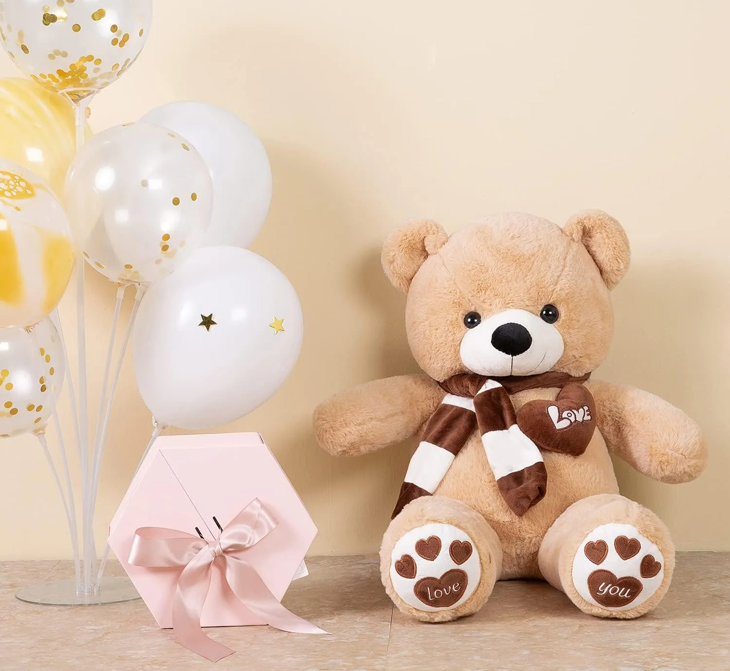 Big Teddy Bear Stuffed Animal Plush Teddy Bear with Scarf for Children Girls Girlfriends (31 Inches, Light Brown)