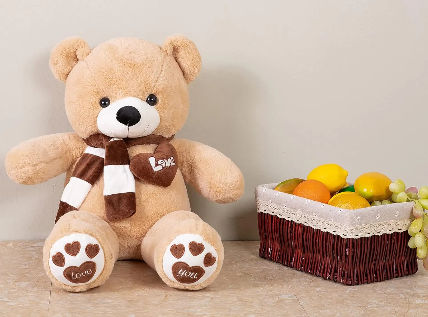 Big Teddy Bear Stuffed Animal Plush Teddy Bear with Scarf for Children Girls Girlfriends (31 Inches, Light Brown)