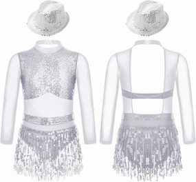 Big Girls Tassel Hem Latin Dance Dress Sequins Rumba Samba Jazz Dance Costume Contemporary Dancewear