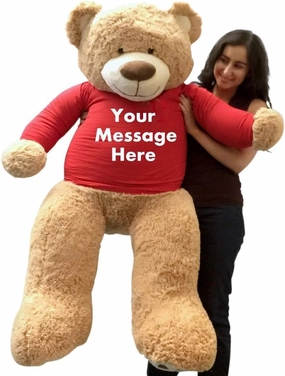 Big Plush 5ft Bear Dressed in Personalized Red Tshirt, Giant 5 Foot Teddy Bear Premium Soft, Customized with Your Message, Unique Impressive Gift for Birthday, Love or Any Event, Hand-Stuffed in USA