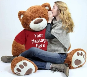 Big Plush Custom Tshirt Dressed on to Giant 5 Foot Teddy Bear Soft Wears Personalized Tshirt That You Design