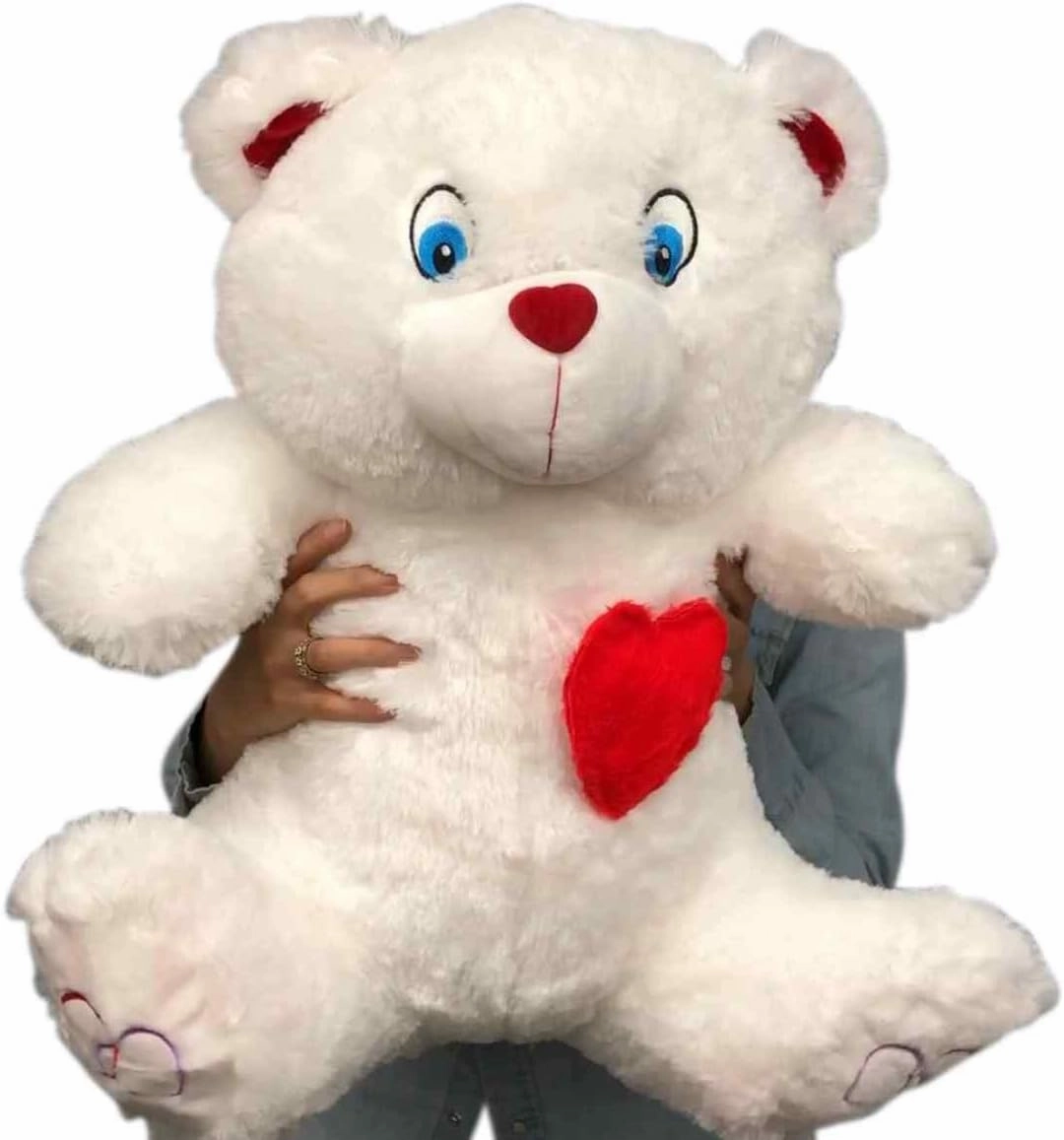 Big Plush Giant White Teddy Bear with Heart on Chest to Express Love 24 inches Soft Valentine's Day Large Stuffed Animal Gift Ready to Hug in a Big Box for Great Gifting