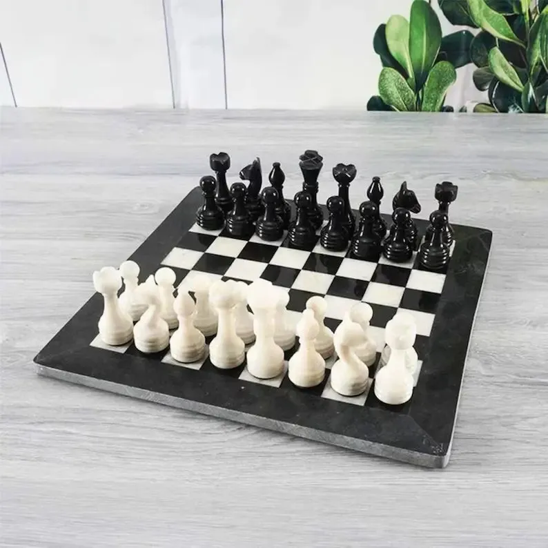 Black & White Stone Chess Set with Pieces
