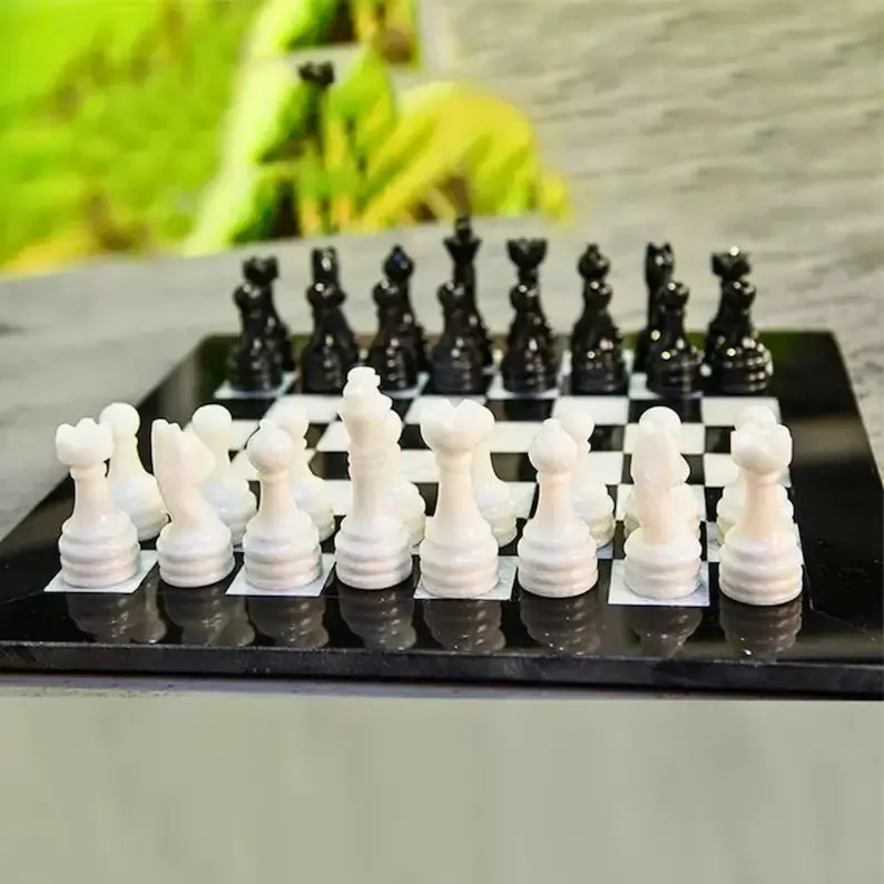 Black & White Stone Chess Set with Pieces