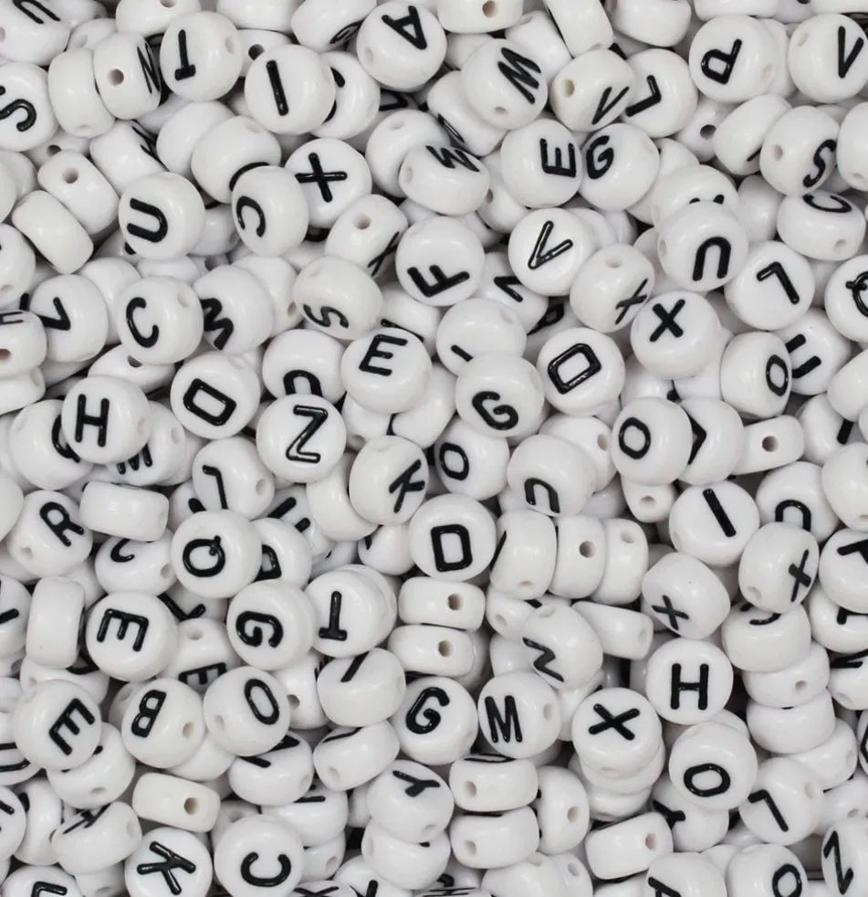 Black and White Letter Alphabet Beads, Spacer Beads, DIY Jewelry, Round DIY letter beads, DIY Beads, Kawaii Beads, Coin Alpha Beads