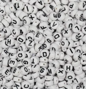 Black and White Letter Alphabet Beads, Spacer Beads, DIY Jewelry, Round DIY letter beads, DIY Beads, Kawaii Beads, Coin Alpha Beads