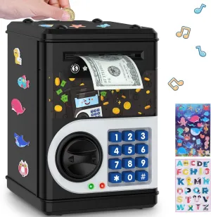 Black Piggy Bank for Kids, Cash Coin Can ATM Bank Electronic Coin Money Bank for Kids-Hot Gift, Great B-Day Xmas Toy Gifts for Kids