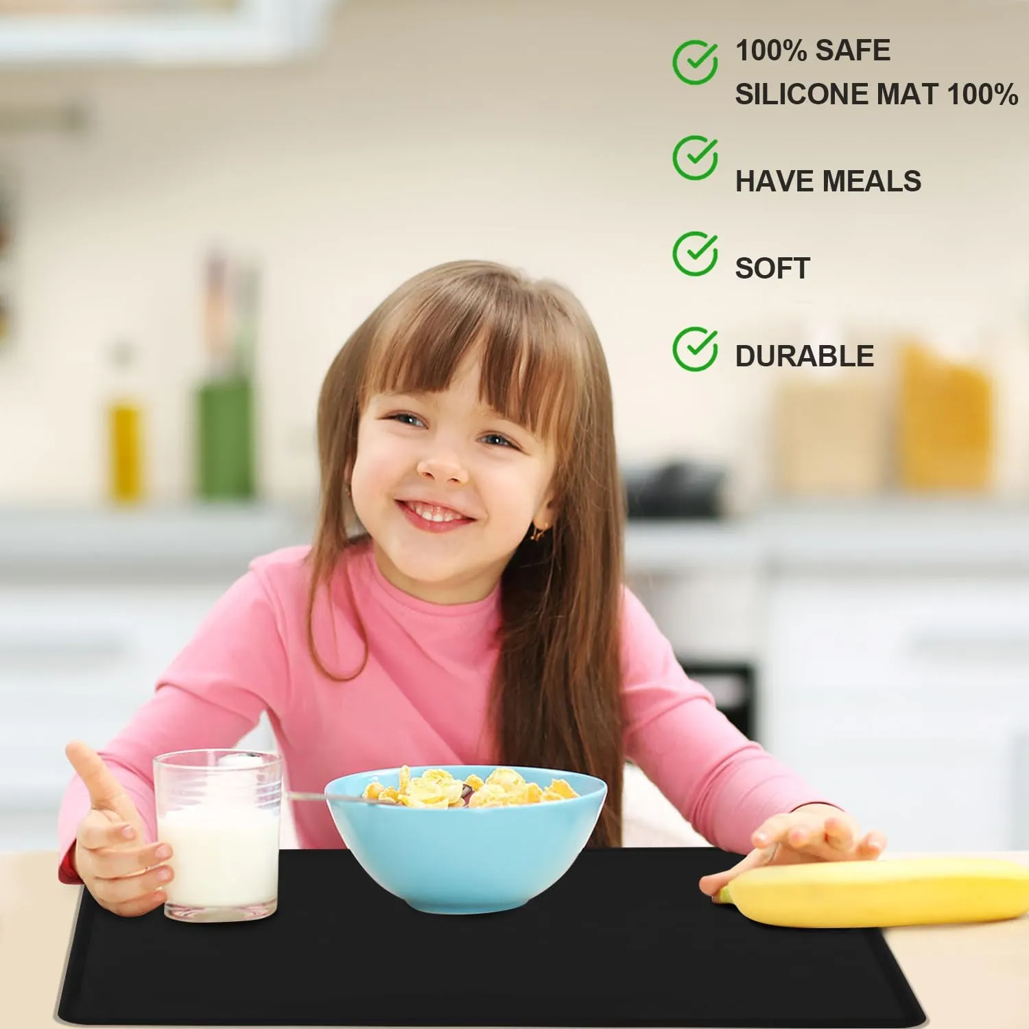 Black Silicone Placemats - Multipurpose Baby Food Mat & Reusable Countertop Mats with Raised Edges, Heat Resistant for Air Fryer (1 Pack, 19.7" x 15.7")