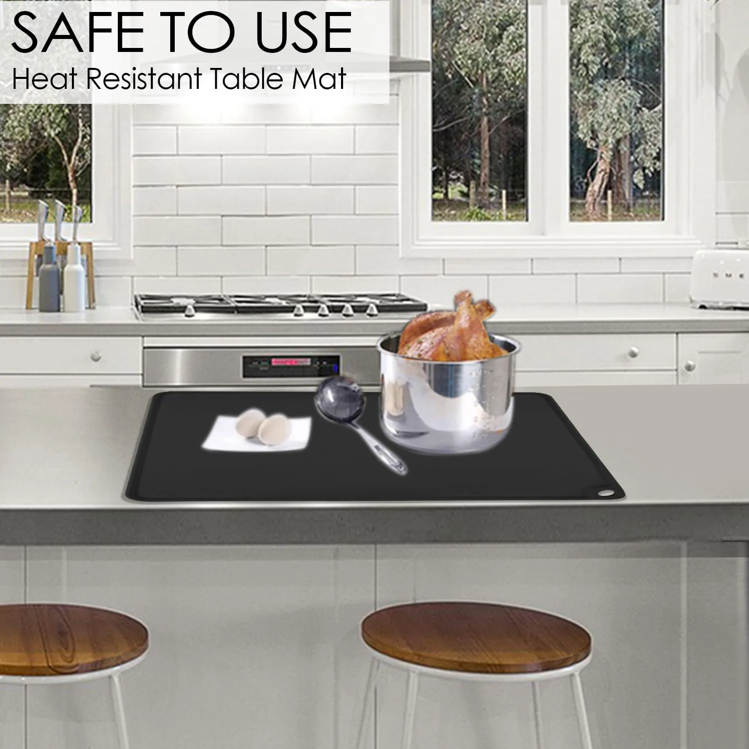 Black Silicone Placemats - Multipurpose Baby Food Mat & Reusable Countertop Mats with Raised Edges, Heat Resistant for Air Fryer (1 Pack, 19.7" x 15.7")