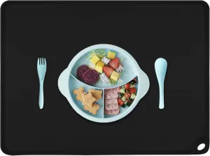 Black Silicone Placemats - Multipurpose Baby Food Mat & Reusable Countertop Mats with Raised Edges, Heat Resistant for Air Fryer (1 Pack, 19.7" x 15.7")