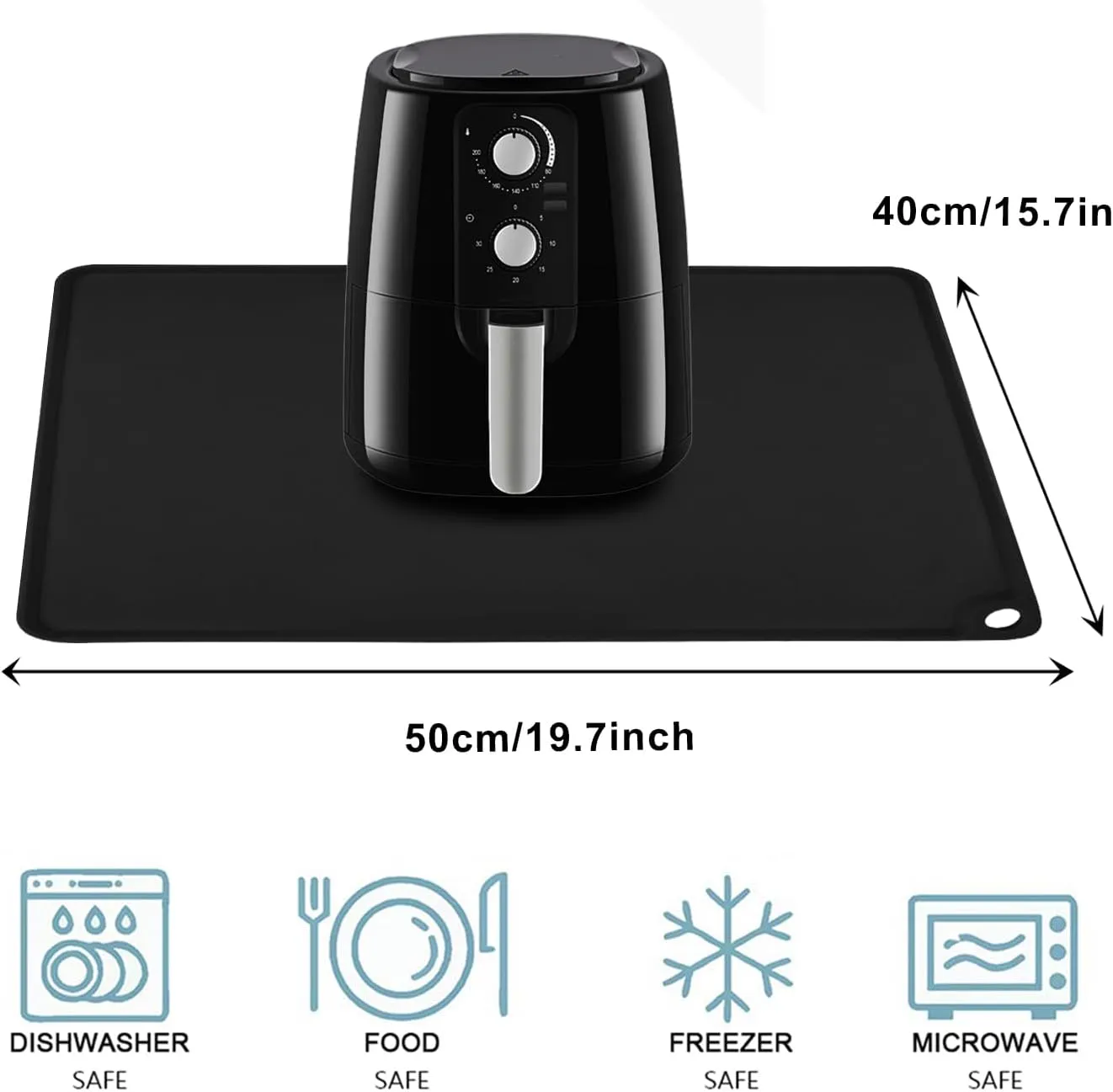 Black Silicone Placemats - Multipurpose Baby Food Mat & Reusable Countertop Mats with Raised Edges, Heat Resistant for Air Fryer (1 Pack, 19.7" x 15.7")