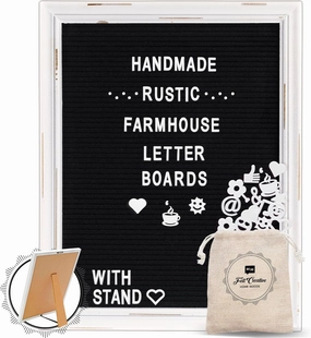 Black Felt Letter Board Baby Announcement Sign with Rustic Wood White Frame - Rustic Farmhouse Letter Board Sign with Stand - 12x16 Felt Board Changeable Message Board with 350 Letter Set