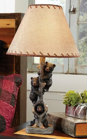 Black Forest Décor - Bears in a Tree Table Lamp for Cabin, Living Room, Nightstand, Desk - Home Décor - 24" x 14"